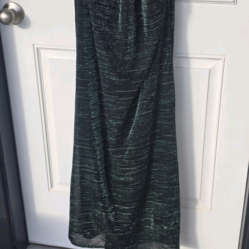 $269 Betsy & Adam Metallic Cap-Sleeve Surplice Gown Sz 12 Green Women Wedding - Picture 11 of 14